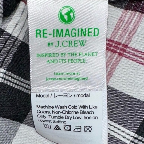 NWT J. Crew Friday Plaid V-Neck Pullover Blouse SZ M Black White & Pink Back Tie - Picture 5 of 15